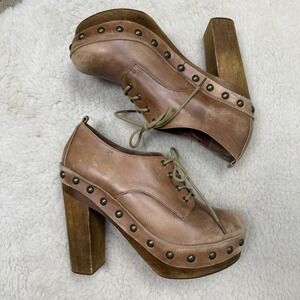 Jeffery Campbell Woodies Oxford Clog Distressed Leather Wood Heels Hippie Boho 7